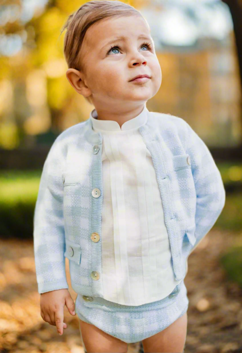 Blue Check Knit Sweater Set